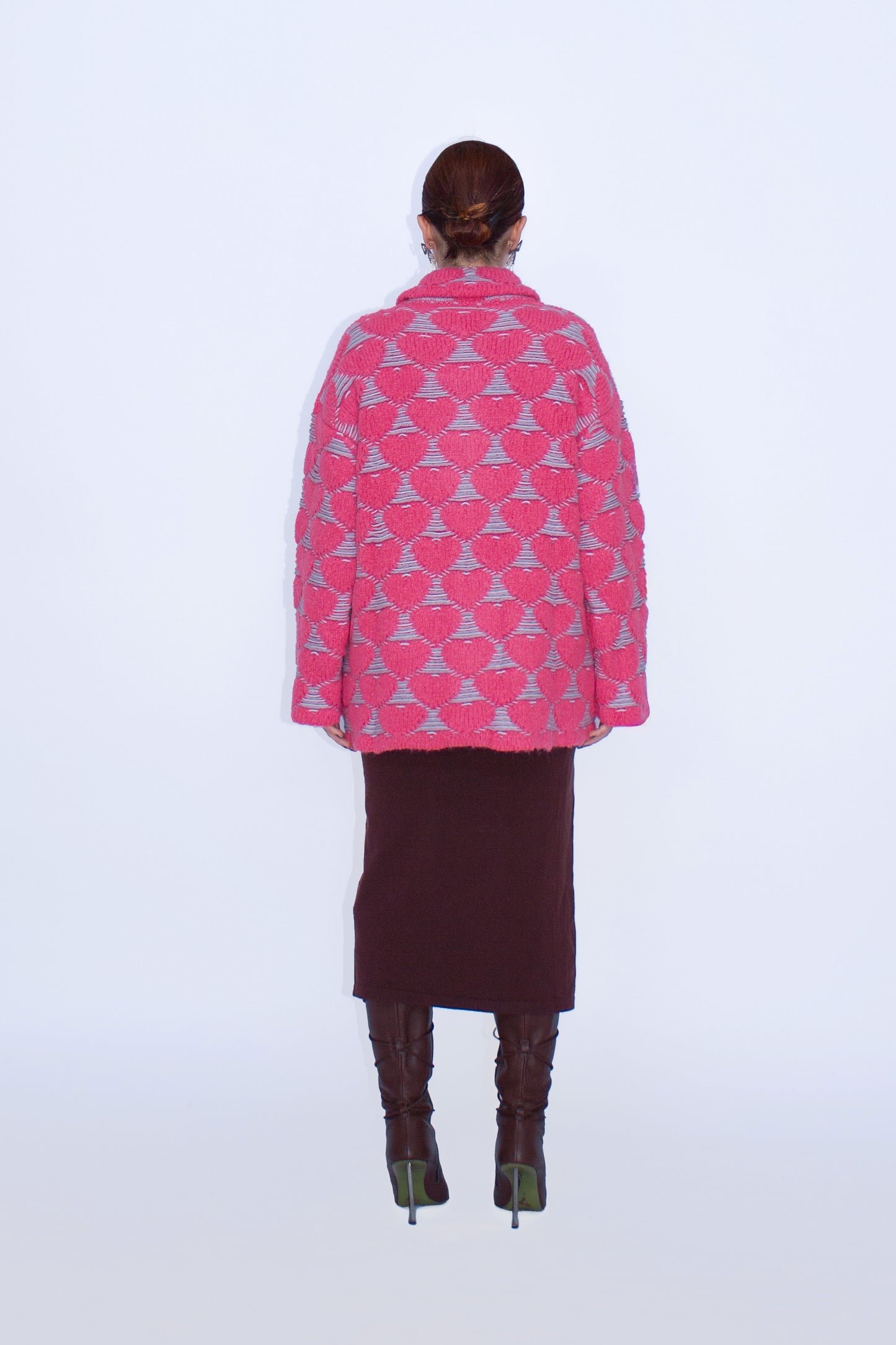 Giacca in maglia a cuori jacquard