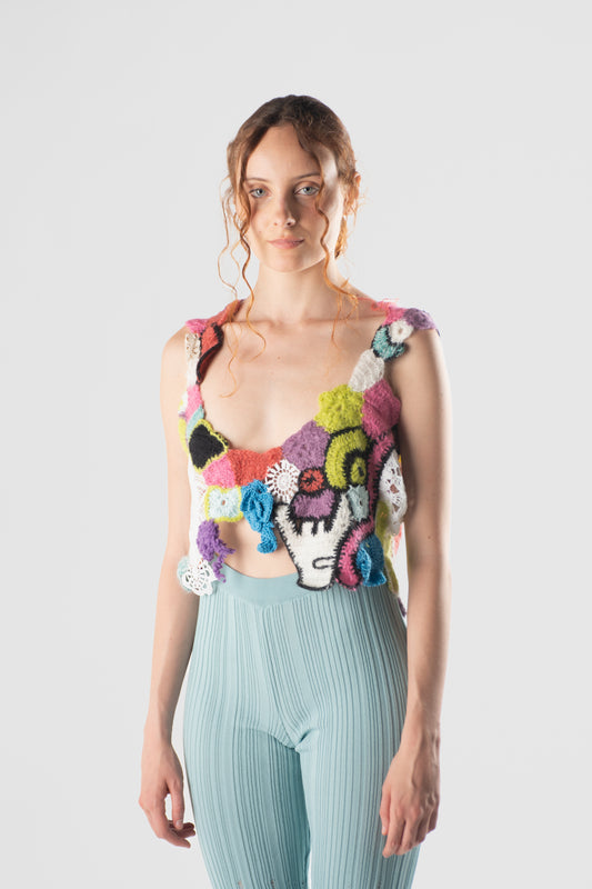 Top patch uncinetto multicolor