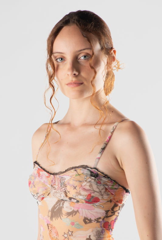 Abito second skin mesh stampato