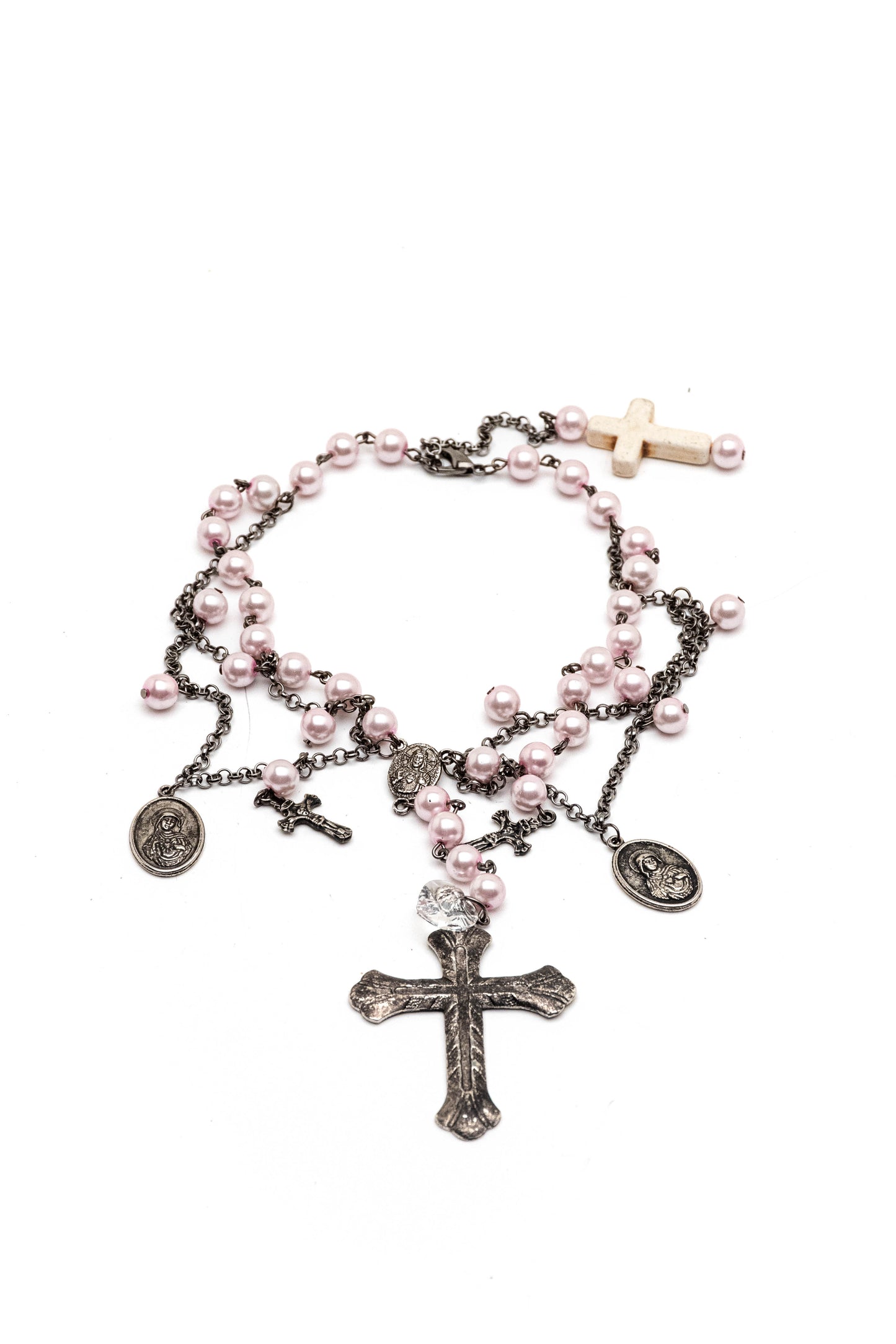 Collana Perle Rosa e Crocifisso