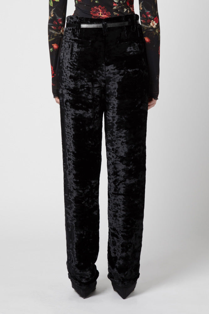 Black velvet long trousers