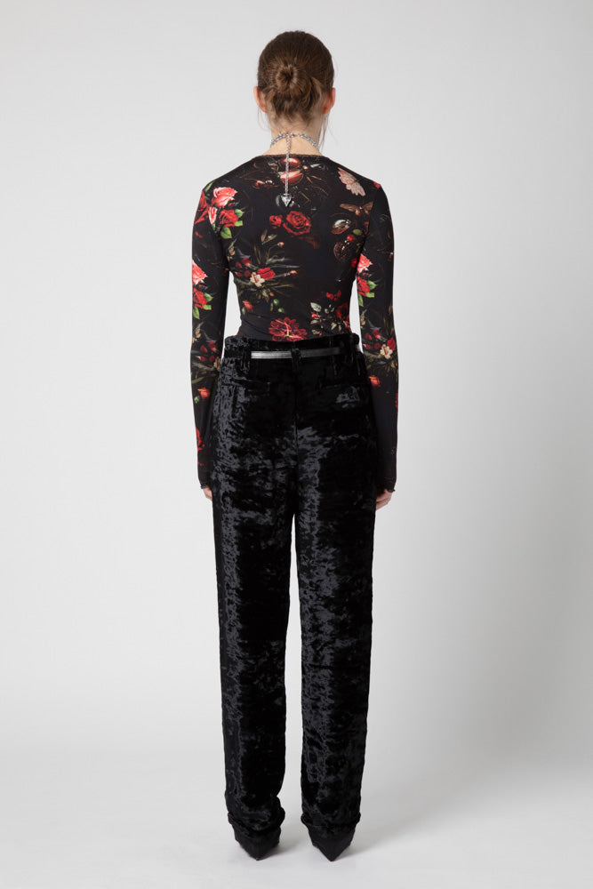 Black velvet long trousers