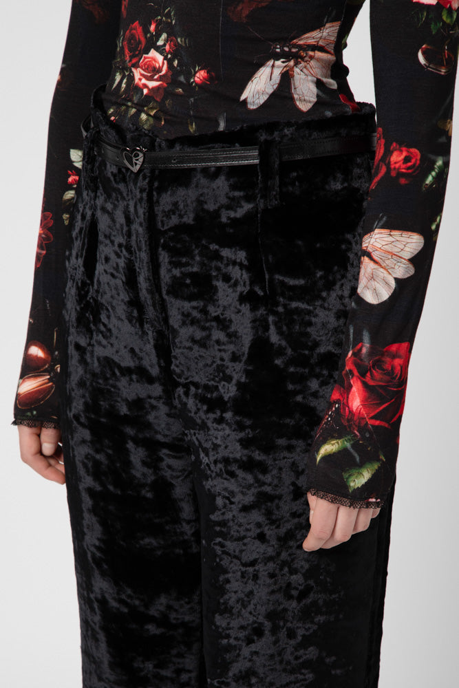 Black velvet long trousers