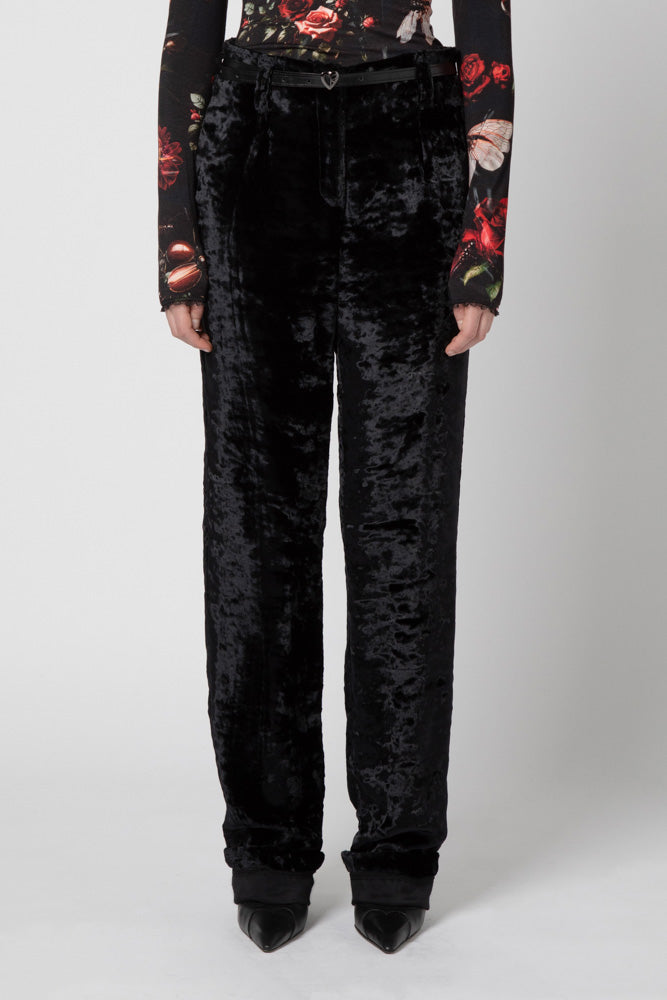 Black velvet long trousers