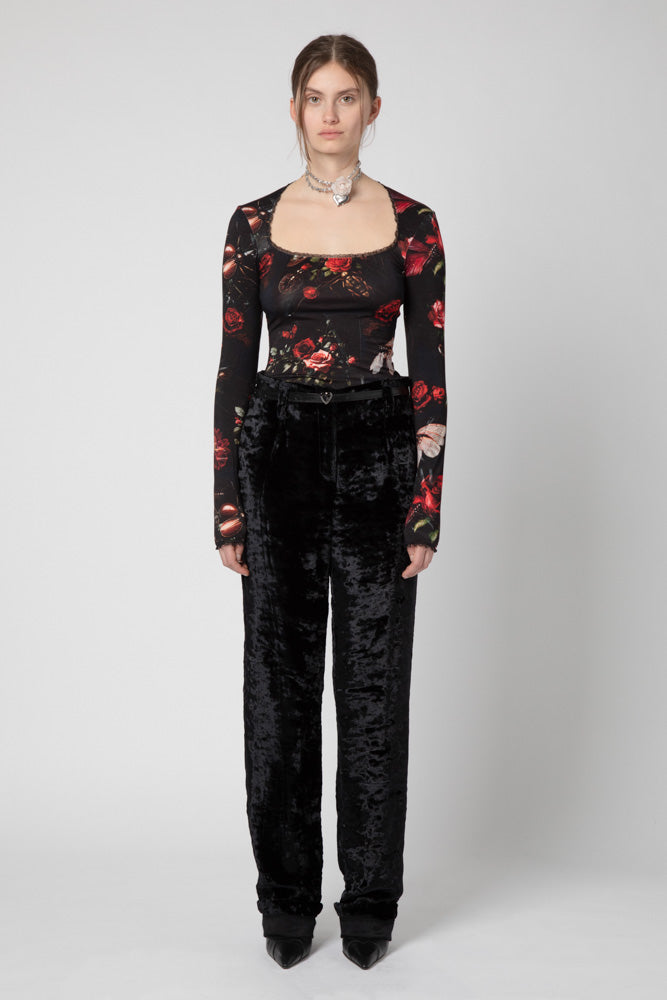 Black velvet long trousers