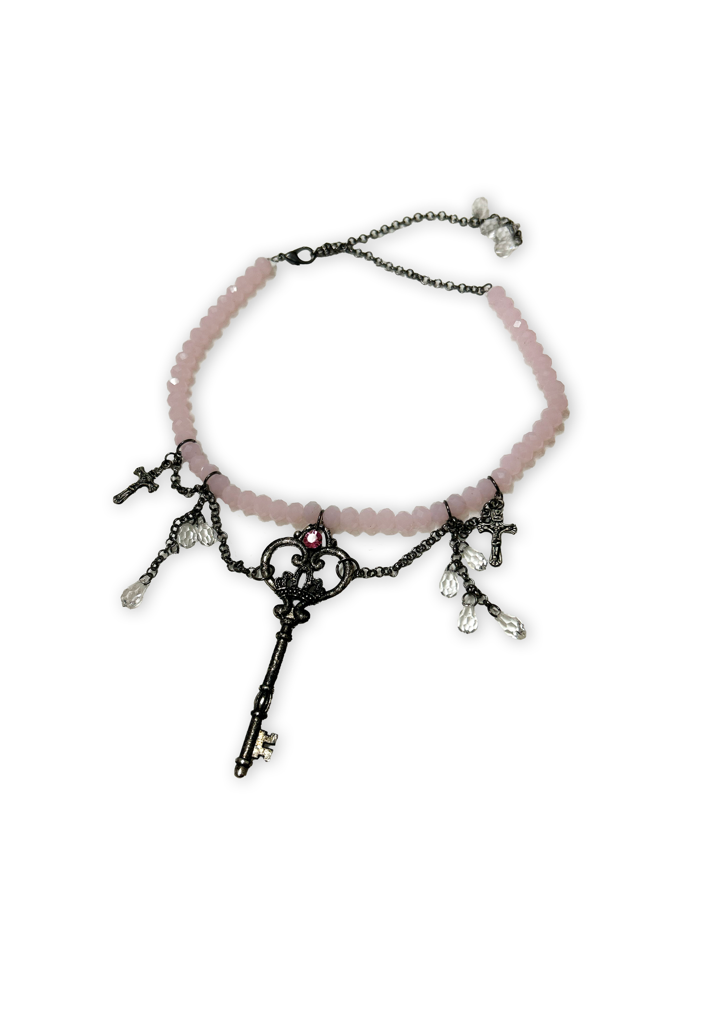 Collana Chiave e Perline Rosa