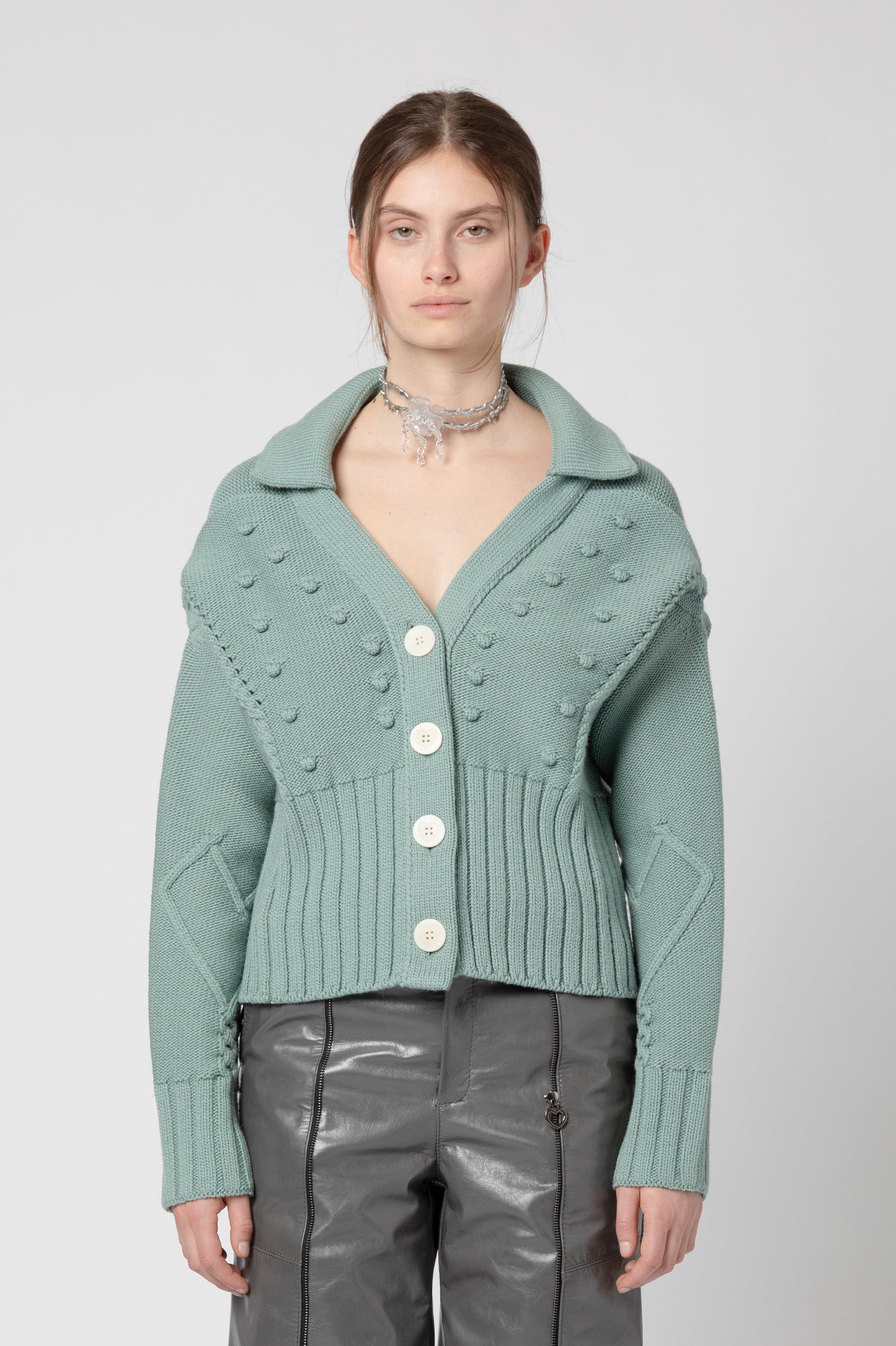 Braided knitwear cardigan with buttons