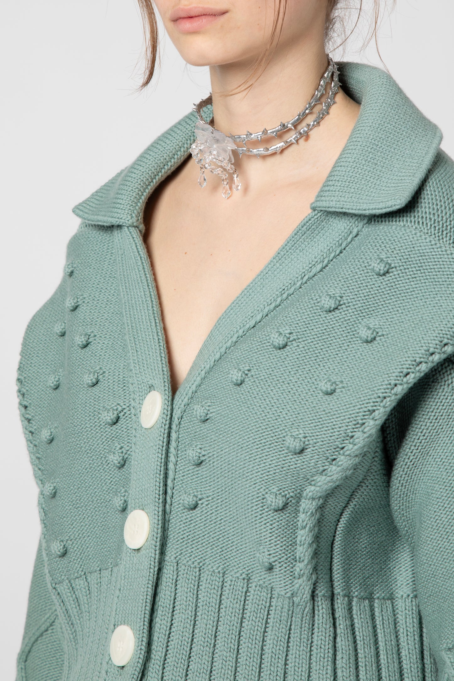 Braided knitwear cardigan with buttons