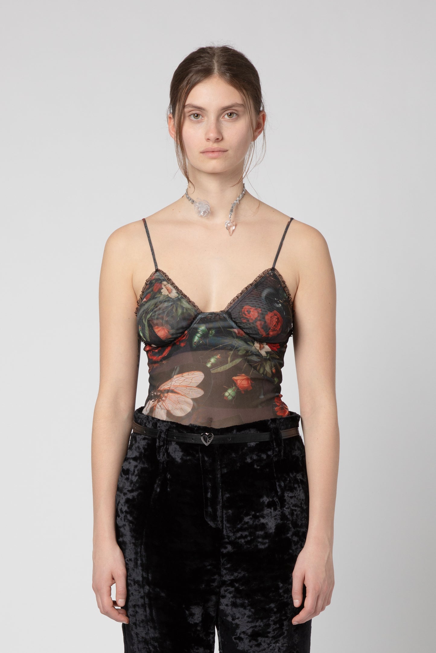 Printed tulle sleeveless top