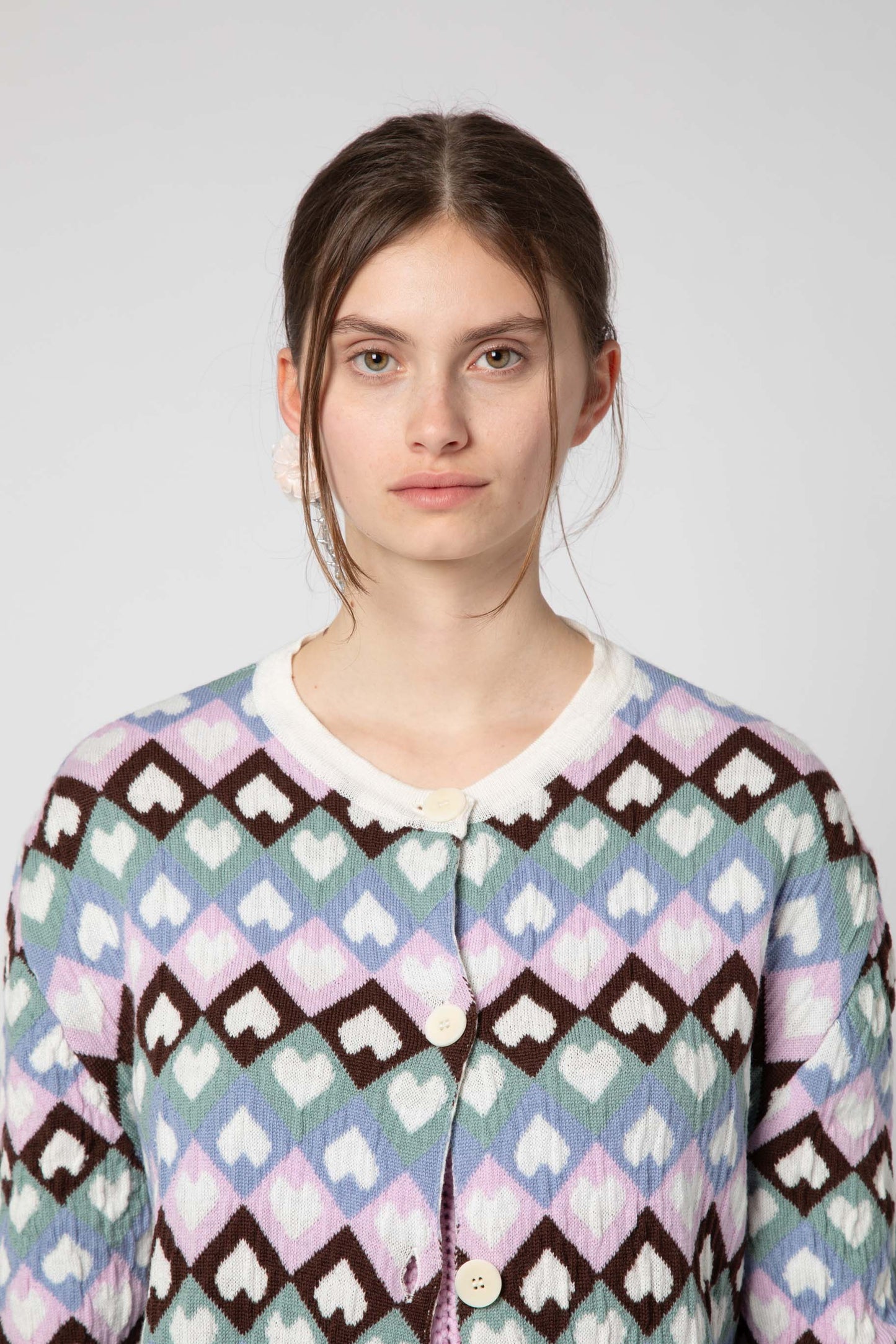 Jacquard multicolor heart knitwear cardigan