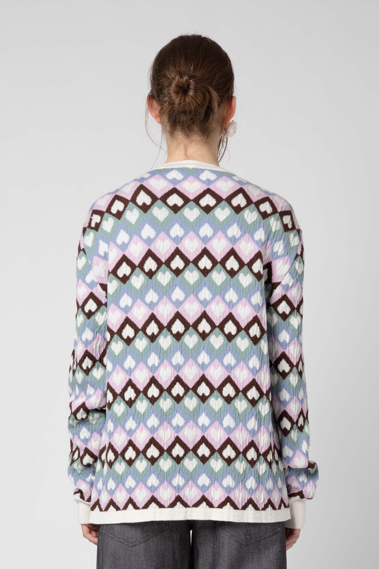 Jacquard multicolor heart knitwear cardigan