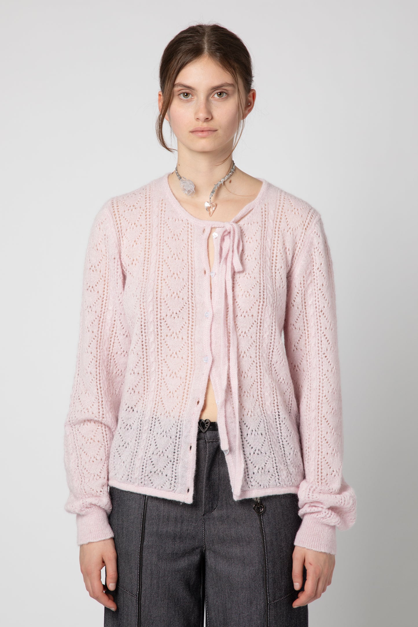 Punched heart knitwear long box cardigan