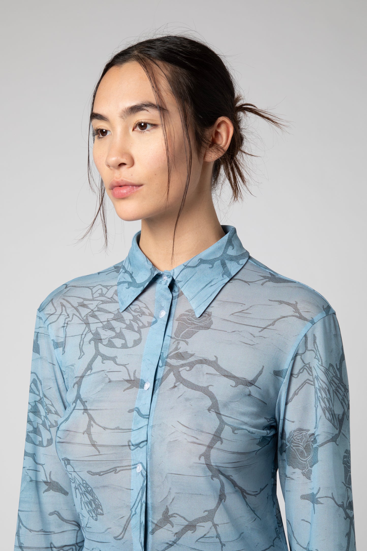 Printed tulle fit shirt