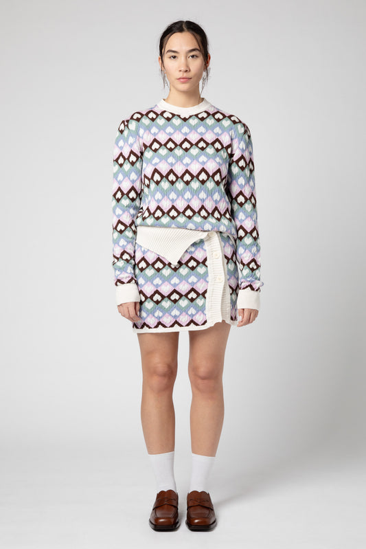 Jacquard multicolor heart knitwear sweater