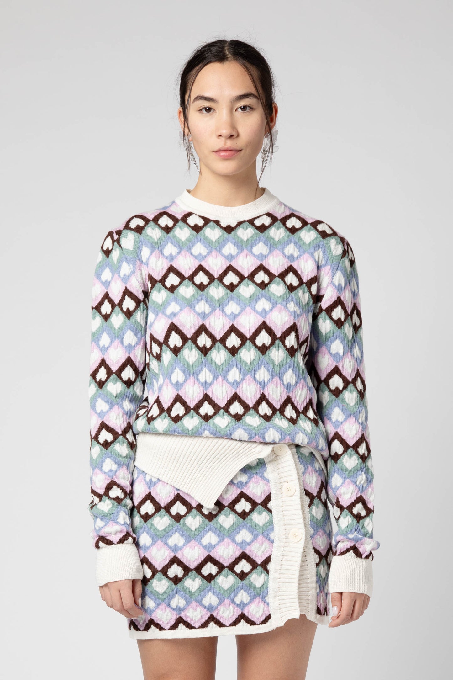 Jacquard multicolor heart knitwear sweater