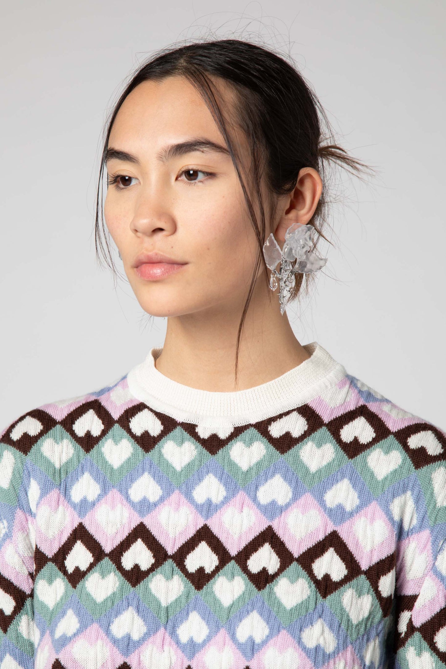 Jacquard multicolor heart knitwear sweater