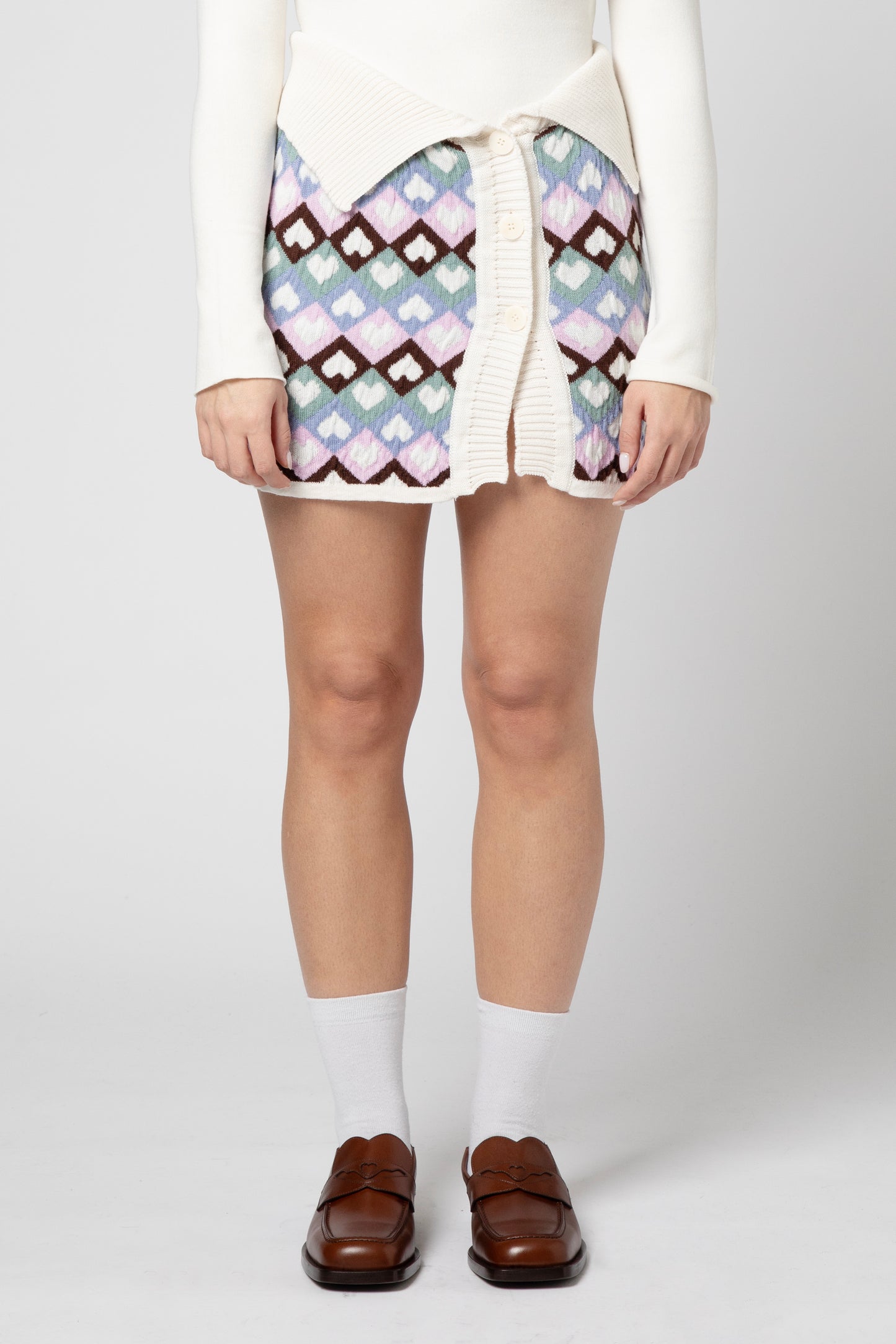 Jacquard multicolor heart knitwear miniskirt