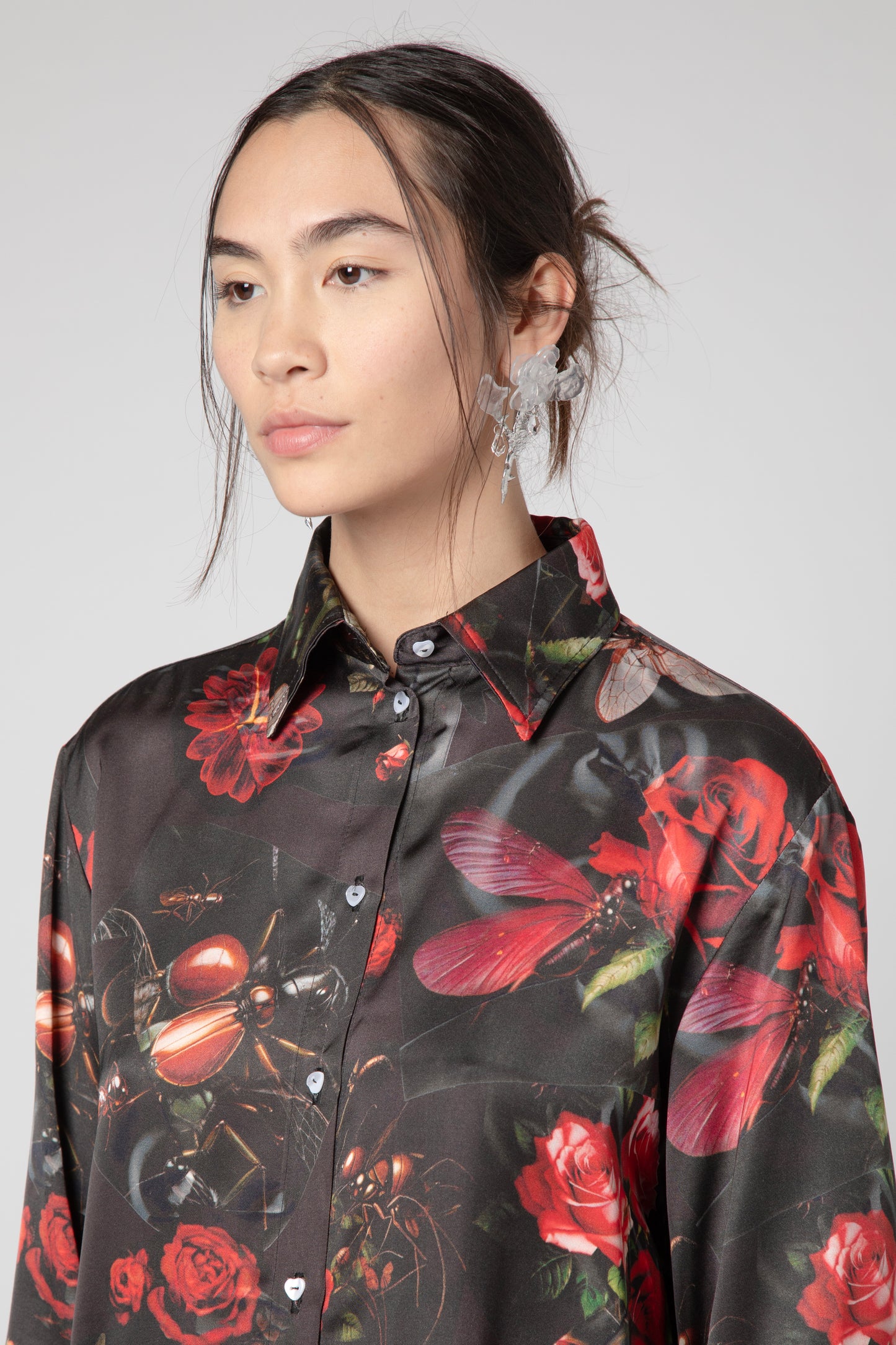 Printed tulle satin over shirt