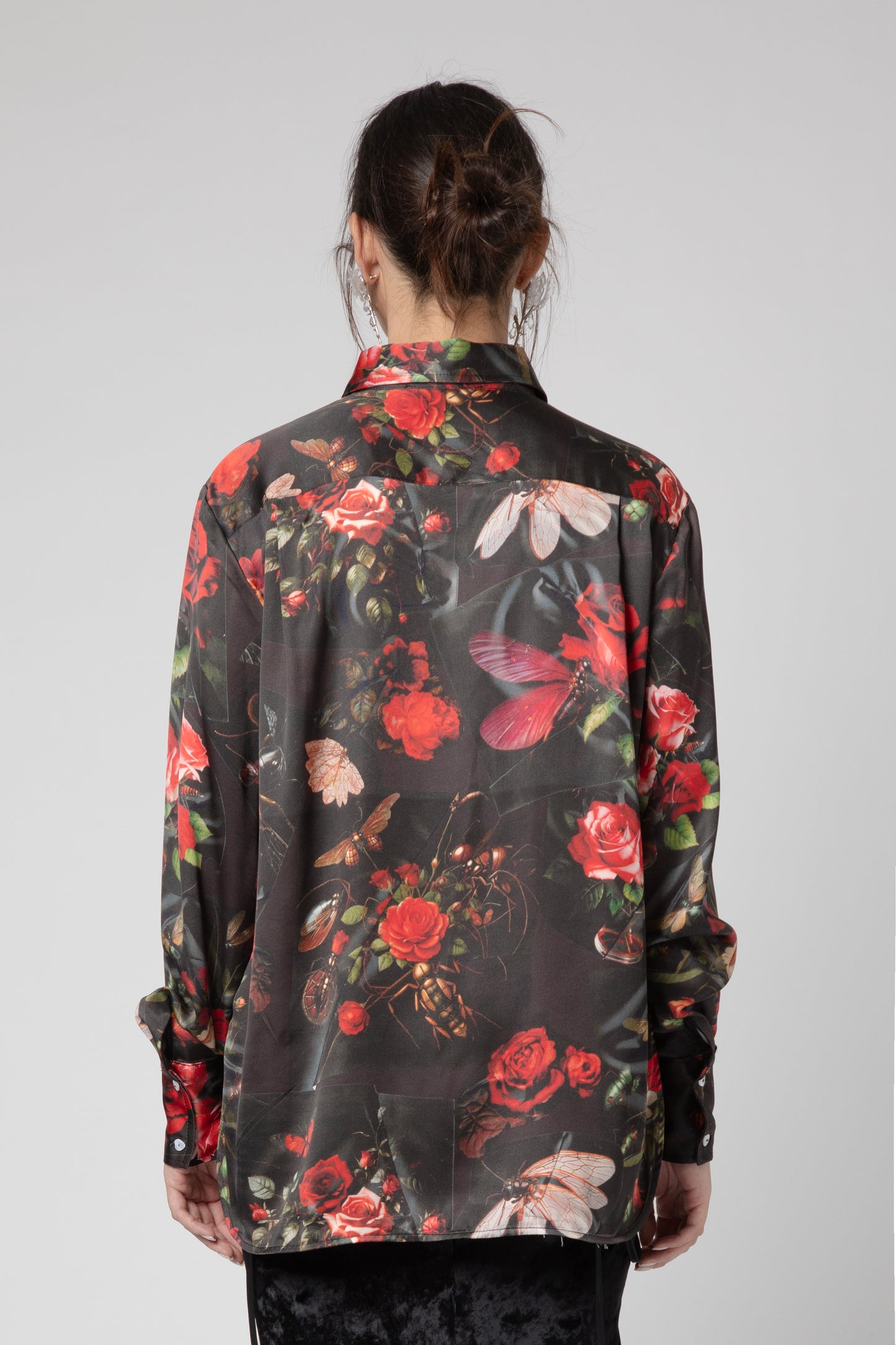 Printed tulle satin over shirt