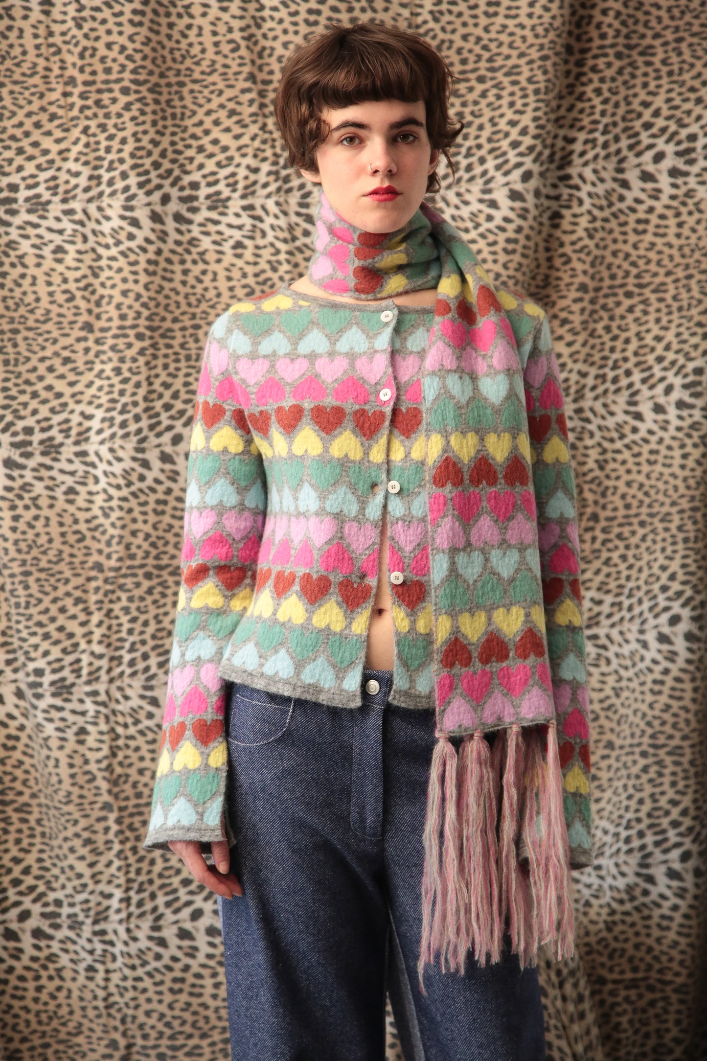 Rainbow Heart Sciarpa in maglia jacquard