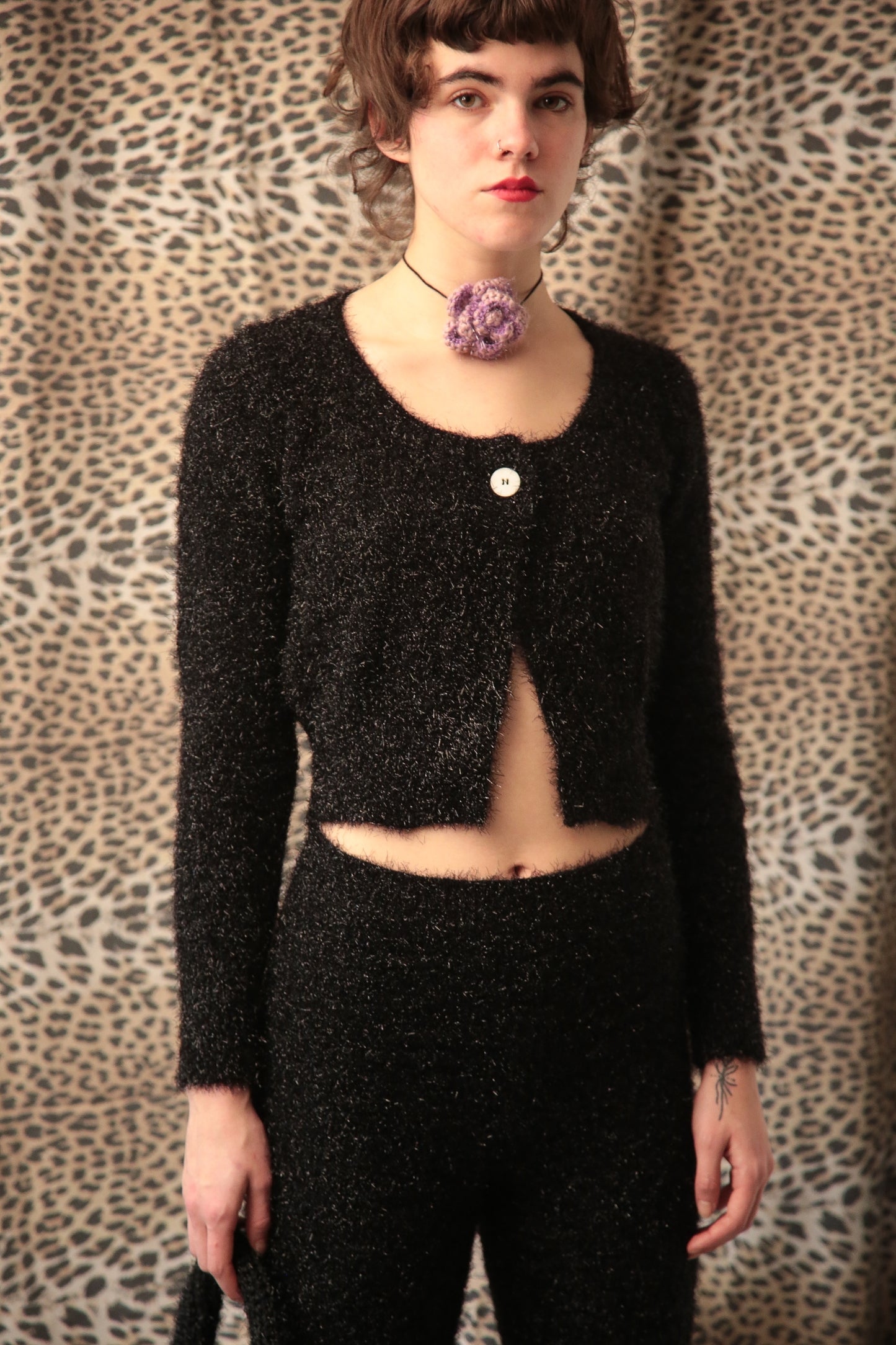 Cardigan corto in maglia lurex